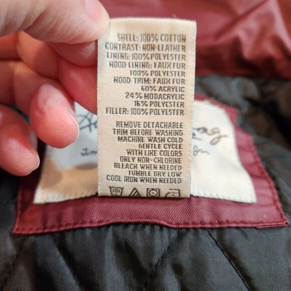 AMERICAN RAG Burgundy Red Hooded Parka Pockets Faux Fur Winter Womens Small S - Picture 6 of 12